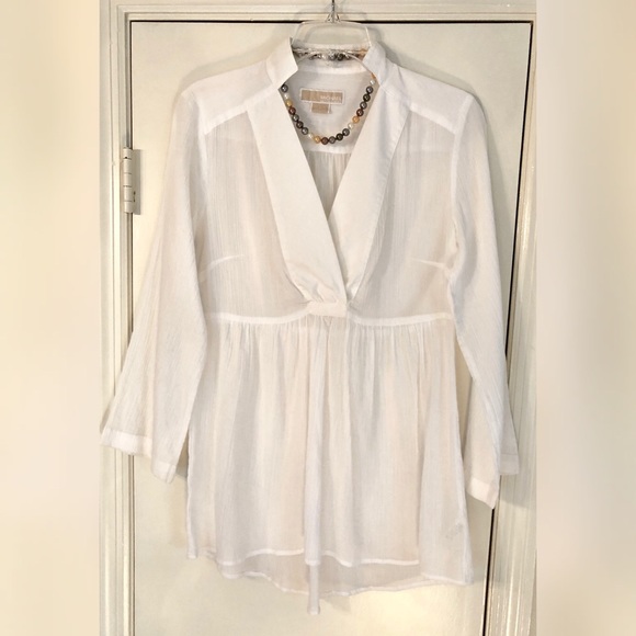 MICHAEL KORS White Gauze Cotton Tunic Top NWOT Sz4 - Picture 6 of 8